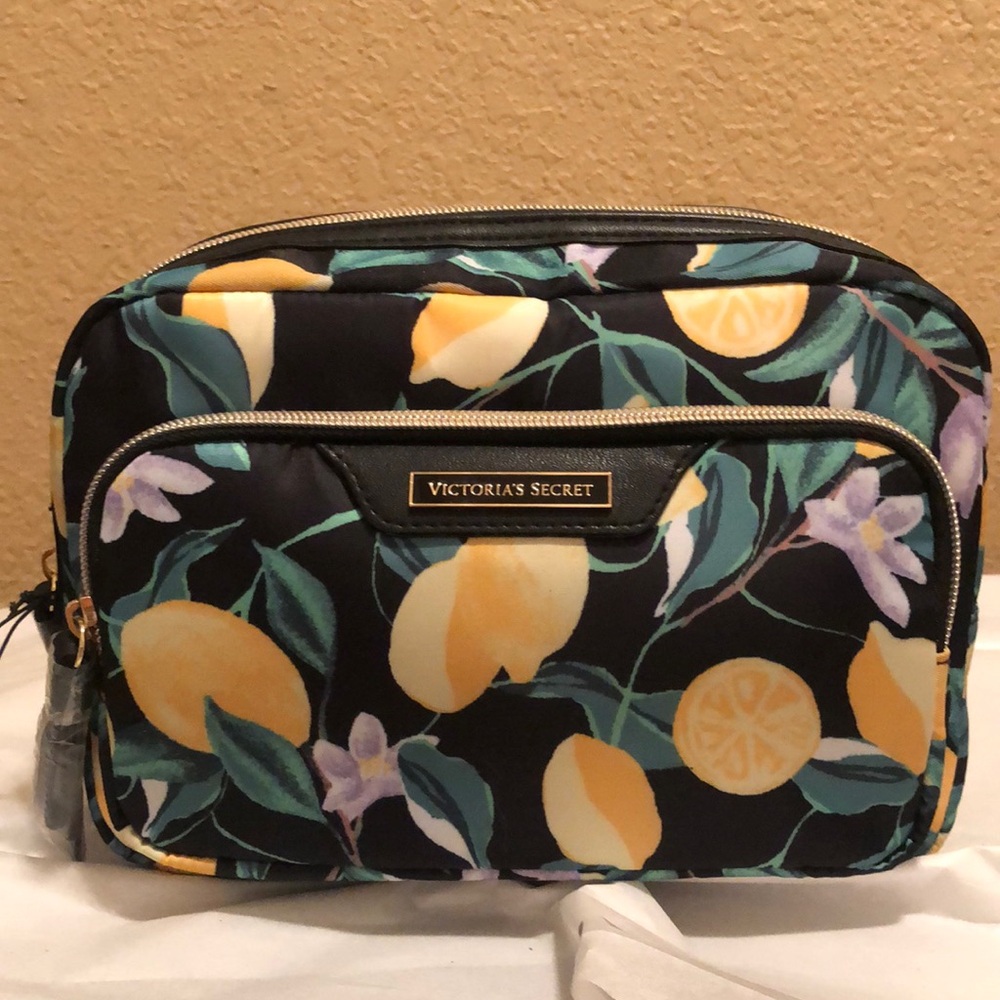 NWT Victoria’s Secret Black Lemon Large Travel Makeup Bag.  Discontinued from VS